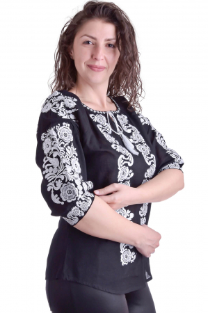 Bluza traditionala neagra cu motiv floral alb Zoe [1]
