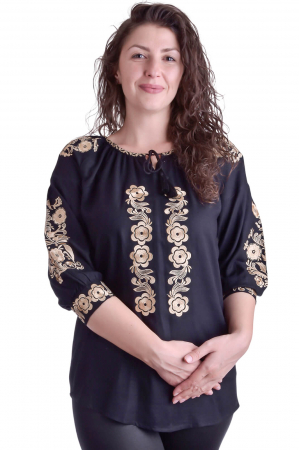 Bluza traditionala neagra cu motiv floral auriu Emanuela [0]