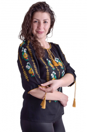 Bluza traditionala neagra cu motiv floral galben Anemona [1]