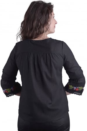 Bluza traditionala neagra cu motiv floral multicolor Briana [2]