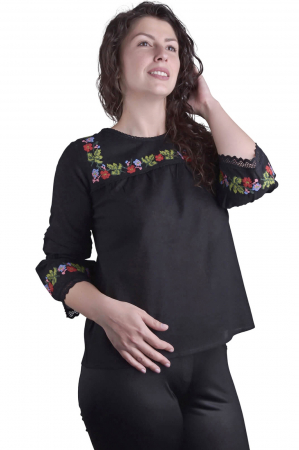 Bluza traditionala neagra cu motiv floral multicolor Briana [3]