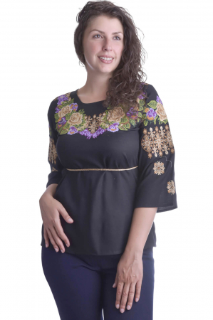 Bluza traditionala neagra cu motiv floral multicolor Edith [3]