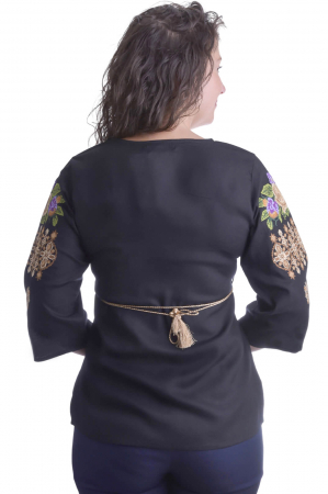 Bluza traditionala neagra cu motiv floral multicolor Edith [2]