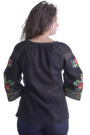 Bluza traditionala neagra cu motiv floral multicolor Francesca [2]