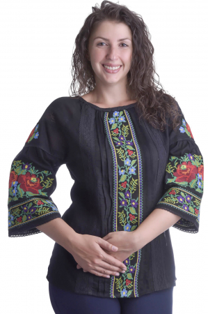 Bluza traditionala neagra cu motiv floral multicolor Francesca [0]