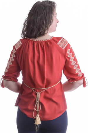 Bluza traditionala rosie cu motiv geometric crem Samira [2]
