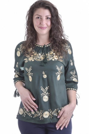 Bluza traditionala verde cu motiv floral auriu Alice [0]