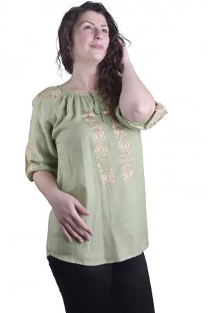 Bluza traditionala verde cu motiv floral auriu Iasmina [3]