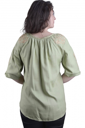 Bluza traditionala verde cu motiv floral auriu Iasmina [2]