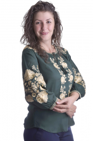 Bluza verde cu motiv floral auriu Natasa 02 [1]