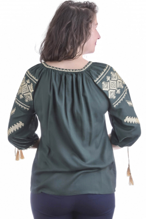 Bluza traditionala verde cu motiv geometric auriu Maia [2]