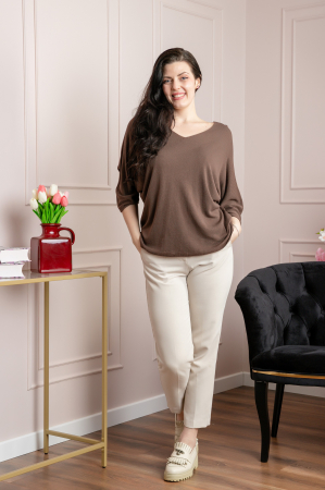 Bluza tricotata maro cu maneci liliac [3]