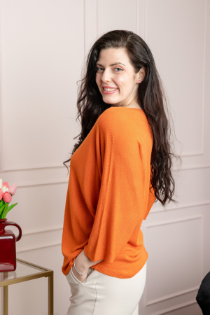 Bluza tricotata orange cu maneci liliac [2]