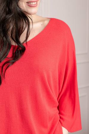 Bluza tricotata rosie cu maneci liliac [1]