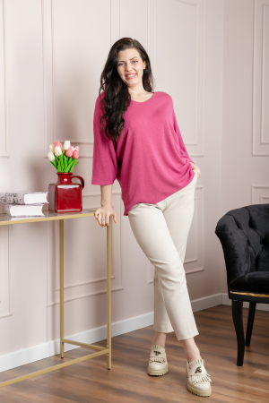 Bluza tricotata roz cu maneci liliac [3]