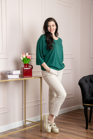 Bluza tricotata verde cu maneci liliac [3]