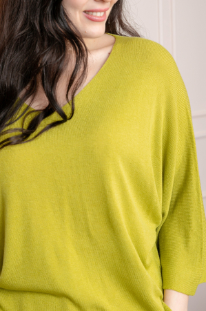 Bluza tricotata verde olive cu maneci liliac [1]