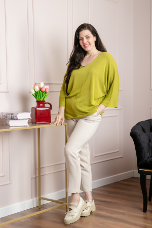 Bluza tricotata verde olive cu maneci liliac [3]