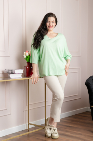 Bluza tricotata verde pastel cu maneci liliac [3]