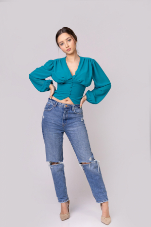 Bluza turcoaz cu maneci bufante [3]