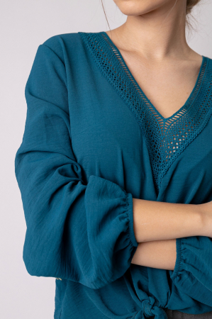 Bluza turcoaz cu nod in talie [1]