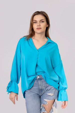 Bluza turcoaz vaporoasa cu maneci clopot [0]