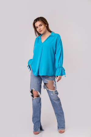 Bluza turcoaz vaporoasa cu maneci clopot [3]