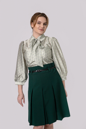 Bluza verde cu imprimeuri florale si funda la guler [2]