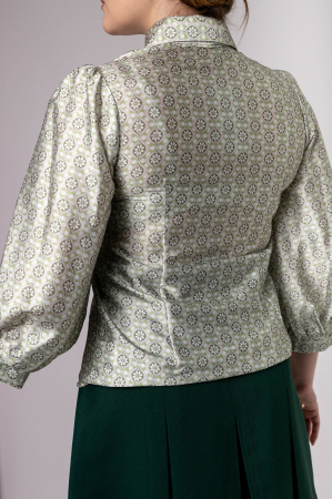 Bluza verde cu imprimeuri florale si funda la guler [3]