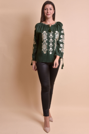 Bluza verde cu motiv floral auriu Andrada 03 [5]