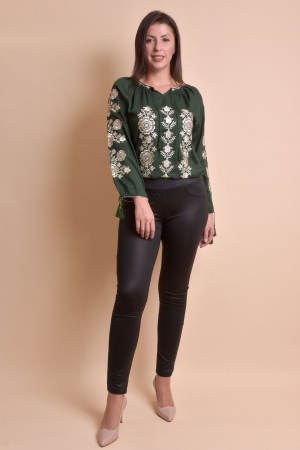 Bluza verde cu motiv floral auriu Andrada 03 [8]