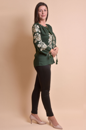 Bluza verde cu motiv floral auriu Andrada 03 [6]