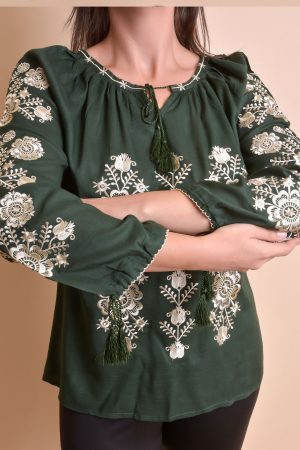 Bluza verde cu motiv floral auriu Andrada 03 [3]