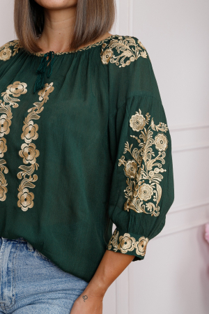 Bluza verde cu motiv floral auriu Iasmina 05 - maneca scurta [1]