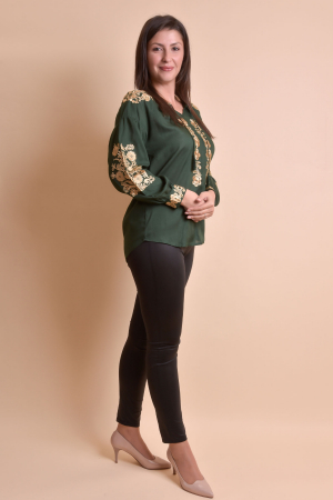 Bluza verde cu motiv floral auriu Iasmina 05 - maneca lunga [6]
