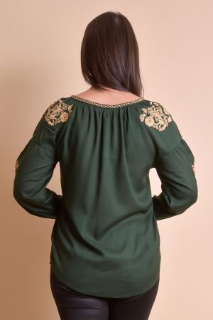 Bluza verde cu motiv floral auriu Iasmina 05 - maneca lunga [4]