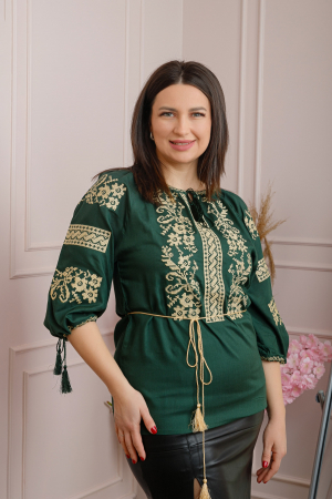 Bluza verde cu motiv floral auriu Sabina 01 [2]