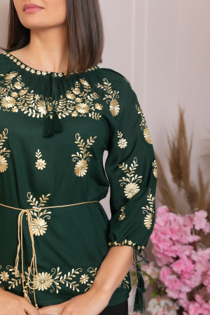 Bluza verde cu motiv floral auriu Tania 01 [1]