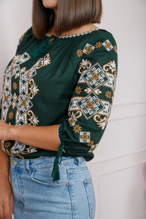 Bluza verde cu motiv floral crem Codrina [1]