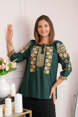 Bluza verde cu motiv floral crem Iolanda 01 [2]