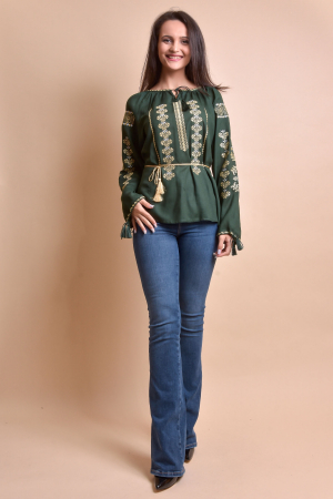 Bluza verde cu motiv geometric auriu Melissa 04 - maneca lunga [3]