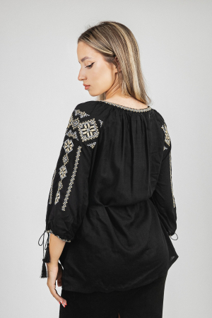Bluza neagra cu motiv geometric auriu Gloria 02 - maneca scurta [2]