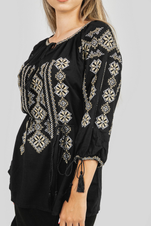 Bluza neagra cu motiv geometric auriu Gloria 02 - maneca scurta [1]