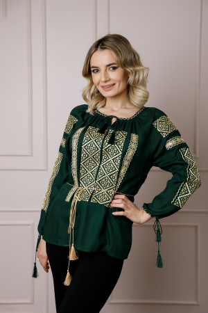 Bluza verde cu motiv geometric auriu Ines 02 [3]