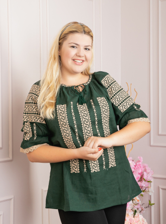 Bluza verde cu motiv geometric crem Anca - maneca scurta [0]