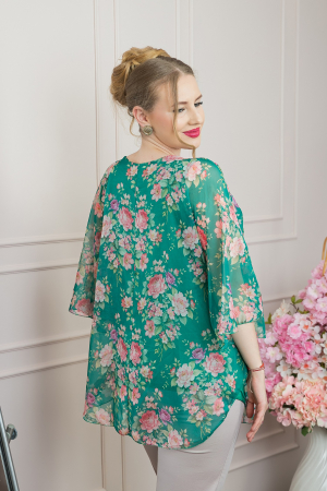 Bluza verde din voal cu imprimeu floral si maneci fluture [2]