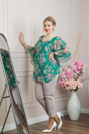 Bluza verde din voal cu imprimeu floral si maneci fluture [3]