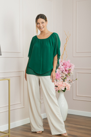 Bluza verde din voal cu maiou plisat [3]
