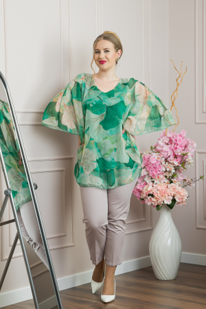 Bluza verde din voal cu maneci largi si imprimeu floral [3]