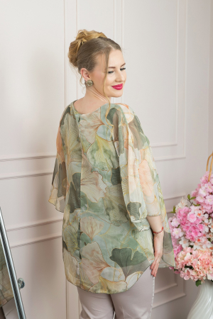 Bluza verde mint din voal cu maneci largi si imprimeu floral [2]